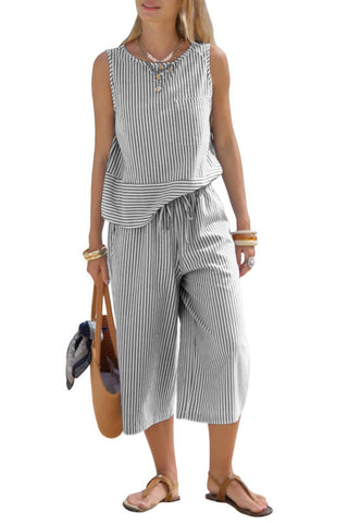 Round-neck Striped Two-piece Set