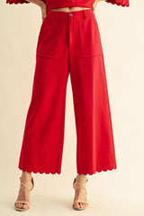 Scallop Edge Solid Dressy Pants