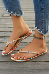 Floral Print Braided Strap Flip Flops