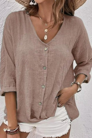 V Neck Button Top