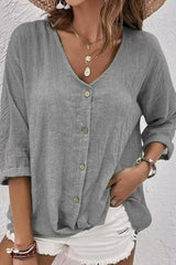 V Neck Button Top