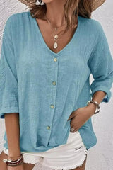 V Neck Button Top