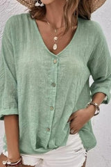 V Neck Button Top