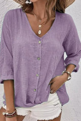 V Neck Button Top