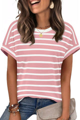Round Neck Casual Short Sleeved Striped Top