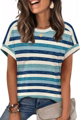 Round Neck Casual Short Sleeved Striped Top
