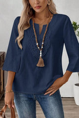 Bohemian Style Linen Blend Lace 3/4 Sleeved Shirt