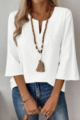 Bohemian Style Linen Blend Lace 3/4 Sleeved Shirt