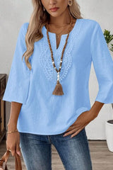 Bohemian Style Linen Blend Lace 3/4 Sleeved Shirt