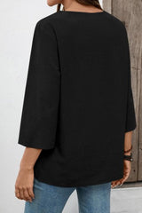 Bohemian Style Linen Blend Lace 3/4 Sleeved Shirt
