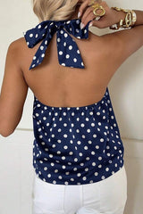 Polka Dot Halter Neck Sleeveless Top