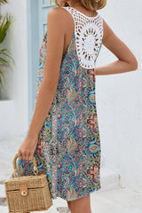 Back Lace V-neck Print Sleeveless Dress