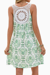 Back Lace V-neck Print Sleeveless Dress