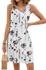 Back Lace V-neck Print Sleeveless Dress
