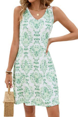 Back Lace V-neck Print Sleeveless Dress