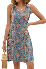 Back Lace V-neck Print Sleeveless Dress
