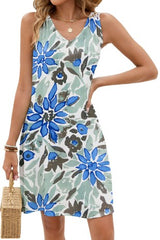 Back Lace V-neck Print Sleeveless Dress