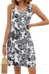 Back Lace V-neck Print Sleeveless Dress