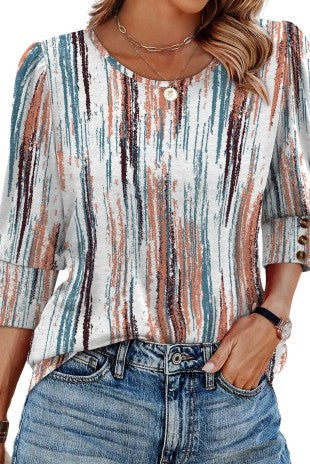Round Neck Button Sleeve Top