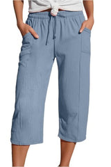 Cotton And Linen Pleated Pocket Cropped Pants
