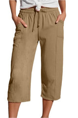 Cotton And Linen Pleated Pocket Cropped Pants