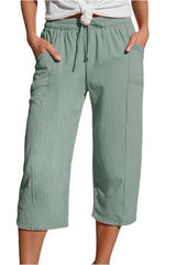 Cotton And Linen Pleated Pocket Cropped Pants