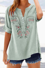 Embroidered V Neck Shirt