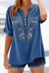 Embroidered V Neck Shirt