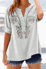 Embroidered V Neck Shirt