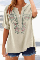 Embroidered V Neck Shirt