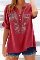 Embroidered V Neck Shirt