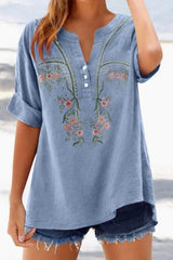 Embroidered V Neck Shirt