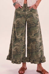 Ruffle Washed Wide Leg Denim