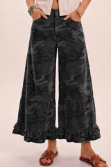 Ruffle Washed Wide Leg Denim