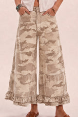 Ruffle Washed Wide Leg Denim