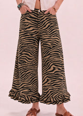 Ruffle Washed Wide Leg Denim