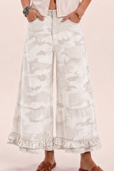Ruffle Washed Wide Leg Denim
