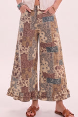 Ruffle Washed Wide Leg Denim
