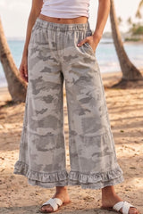 Ruffle Washed Wide Leg Denim