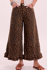 Ruffle Washed Wide Leg Denim