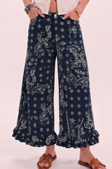 Ruffle Washed Wide Leg Denim