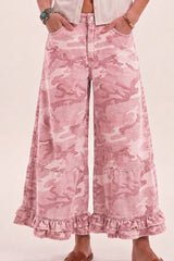 Ruffle Washed Wide Leg Denim