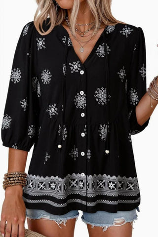 Boho V-neck Mid Sleeve Shirt