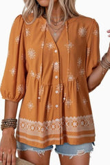 Boho V-neck Mid Sleeve Shirt