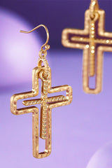 Textured Layered Cross Drop Earrings