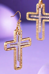 Textured Layered Cross Drop Earrings
