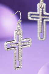 Textured Layered Cross Drop Earrings