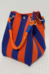 Striped Pattern Rope Handles Metal Ring Boho Style Handbag