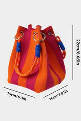 Striped Pattern Rope Handles Metal Ring Boho Style Handbag