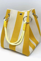 Striped Pattern Rope Handles Metal Ring Boho Style Handbag